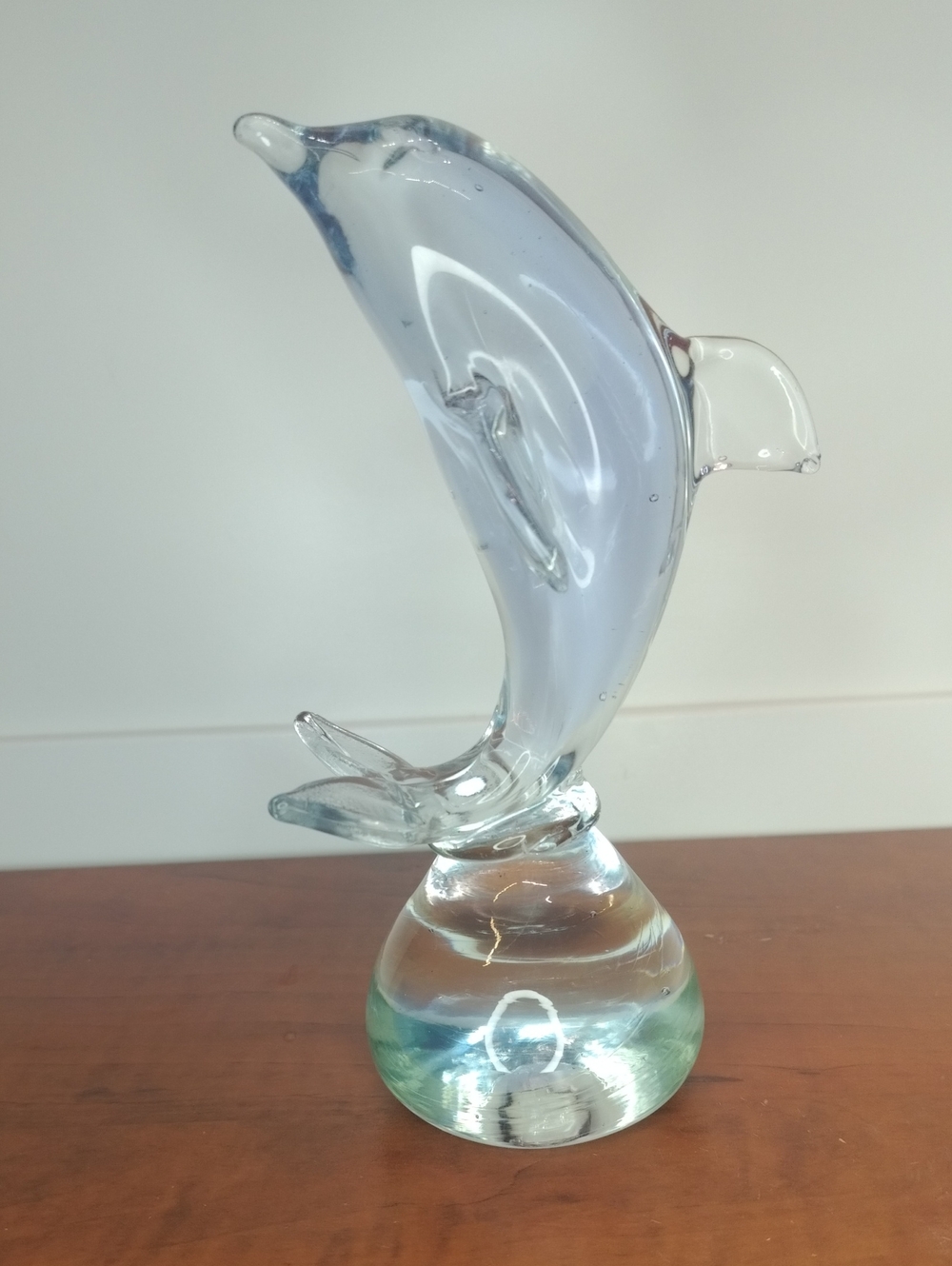 Vintage Two-tone Art Glass Dolphin Paperweight 7.5" Tall